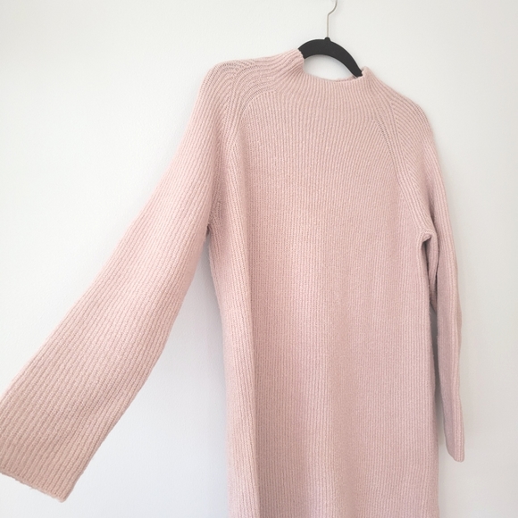 MADEWELL Wool Blend High Neck Blush Pink Long Sleeve Midi Sweater Dress - Picture 3 of 8